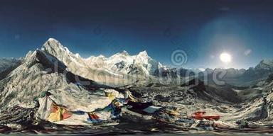 360<strong>vr全景</strong>日落卡拉帕塔。 珠穆朗玛峰和Khumbu谷，喜马拉雅山的尼泊尔。 戈拉克·谢普